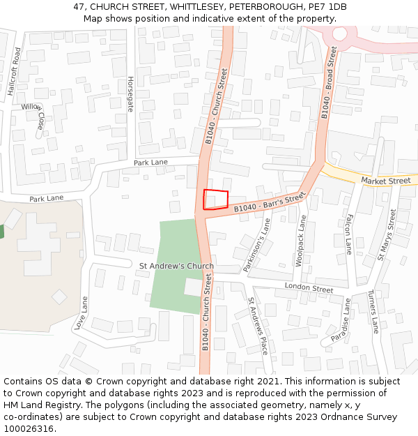 47, CHURCH STREET, WHITTLESEY, PETERBOROUGH, PE7 1DB: Location map and indicative extent of plot