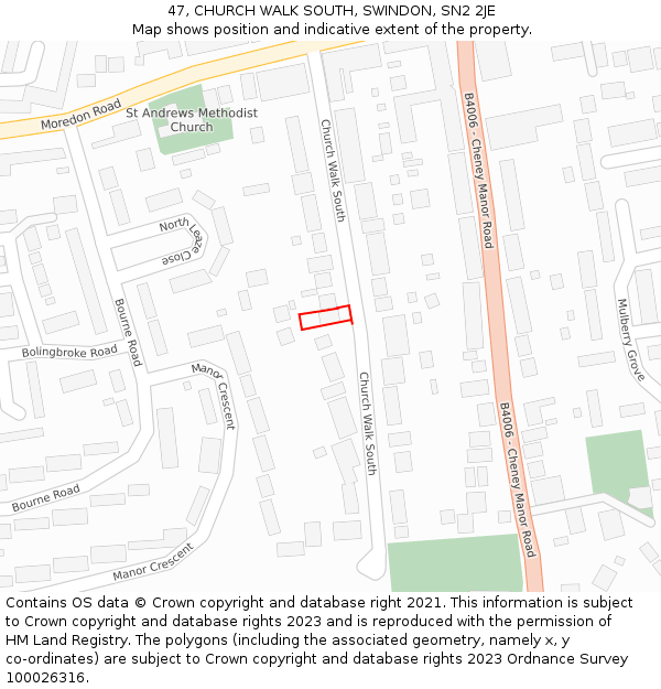 47, CHURCH WALK SOUTH, SWINDON, SN2 2JE: Location map and indicative extent of plot