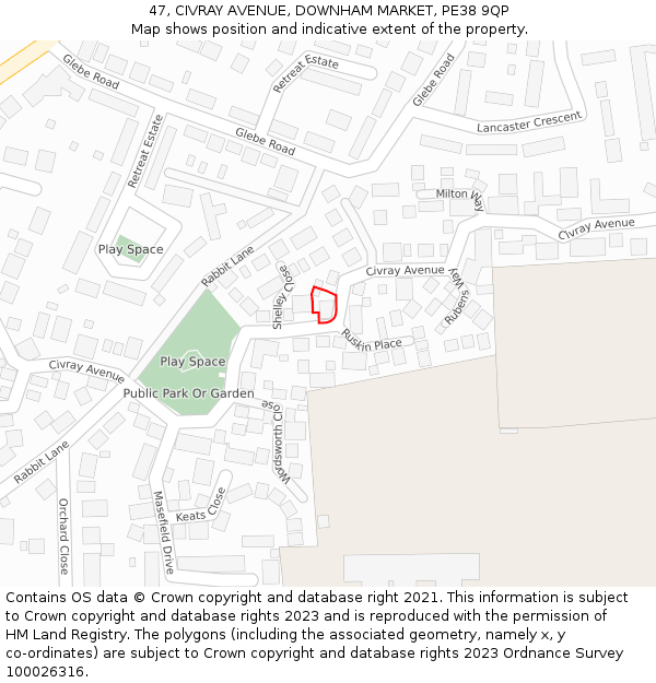 47, CIVRAY AVENUE, DOWNHAM MARKET, PE38 9QP: Location map and indicative extent of plot