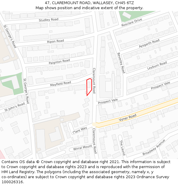 47, CLAREMOUNT ROAD, WALLASEY, CH45 6TZ: Location map and indicative extent of plot