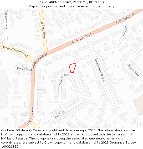 47, CLARENCE ROAD, WISBECH, PE13 2ED: Location map and indicative extent of plot