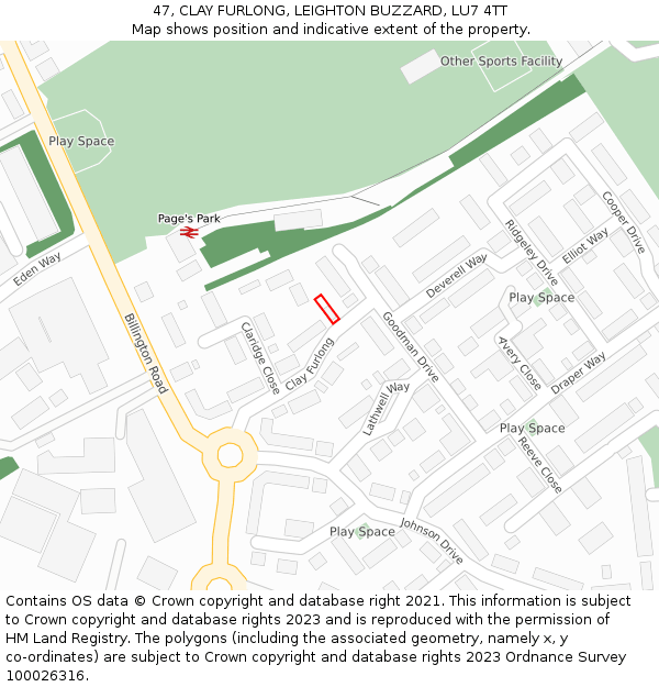47, CLAY FURLONG, LEIGHTON BUZZARD, LU7 4TT: Location map and indicative extent of plot