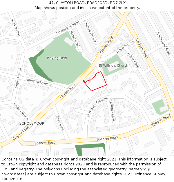 47, CLAYTON ROAD, BRADFORD, BD7 2LX: Location map and indicative extent of plot