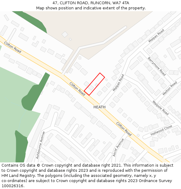 47, CLIFTON ROAD, RUNCORN, WA7 4TA: Location map and indicative extent of plot