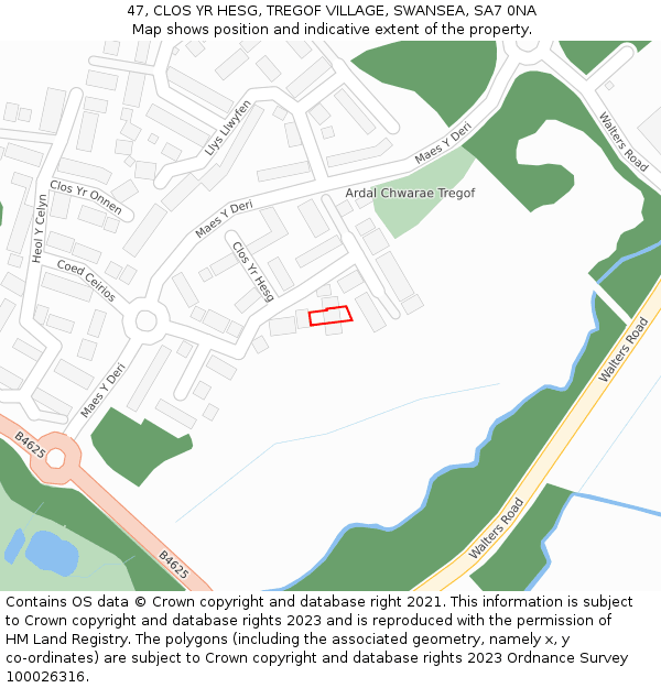 47, CLOS YR HESG, TREGOF VILLAGE, SWANSEA, SA7 0NA: Location map and indicative extent of plot