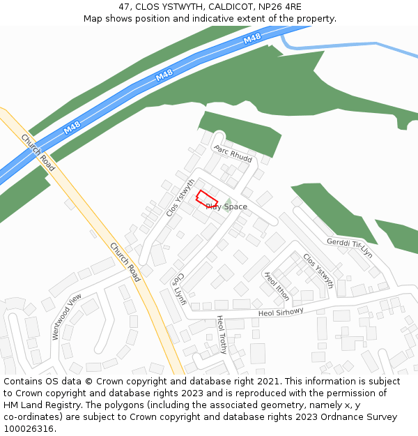 47, CLOS YSTWYTH, CALDICOT, NP26 4RE: Location map and indicative extent of plot