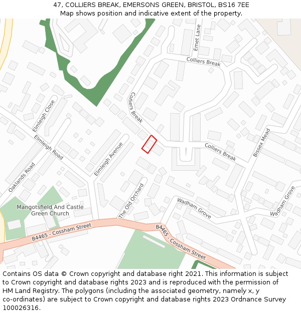 47, COLLIERS BREAK, EMERSONS GREEN, BRISTOL, BS16 7EE: Location map and indicative extent of plot