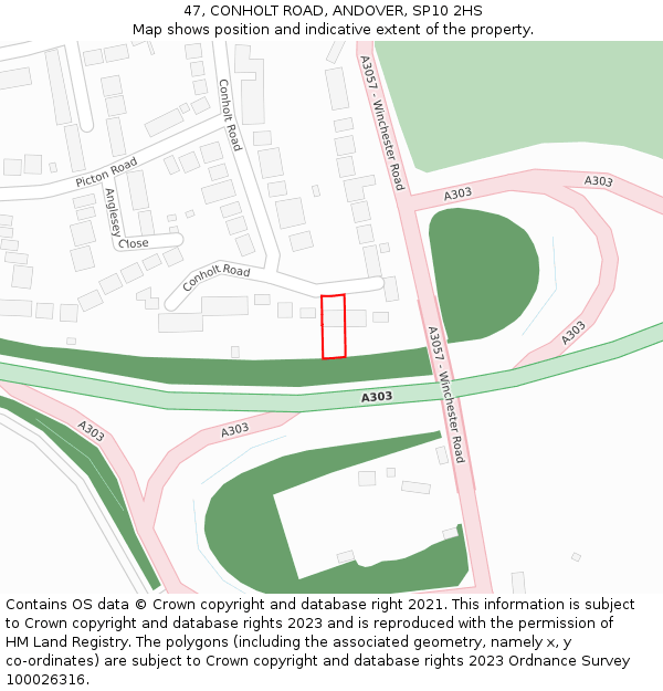 47, CONHOLT ROAD, ANDOVER, SP10 2HS: Location map and indicative extent of plot