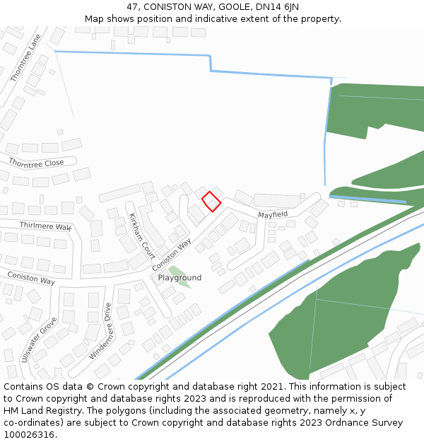 47, CONISTON WAY, GOOLE, DN14 6JN: Location map and indicative extent of plot