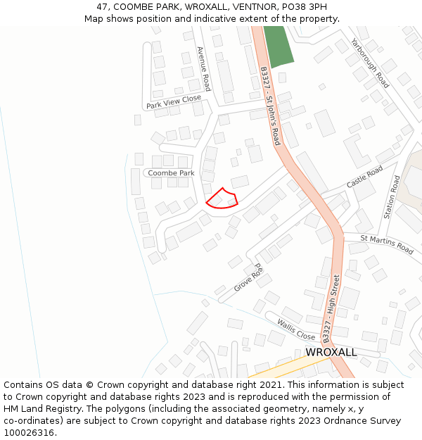 47, COOMBE PARK, WROXALL, VENTNOR, PO38 3PH: Location map and indicative extent of plot