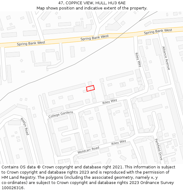 47, COPPICE VIEW, HULL, HU3 6AE: Location map and indicative extent of plot