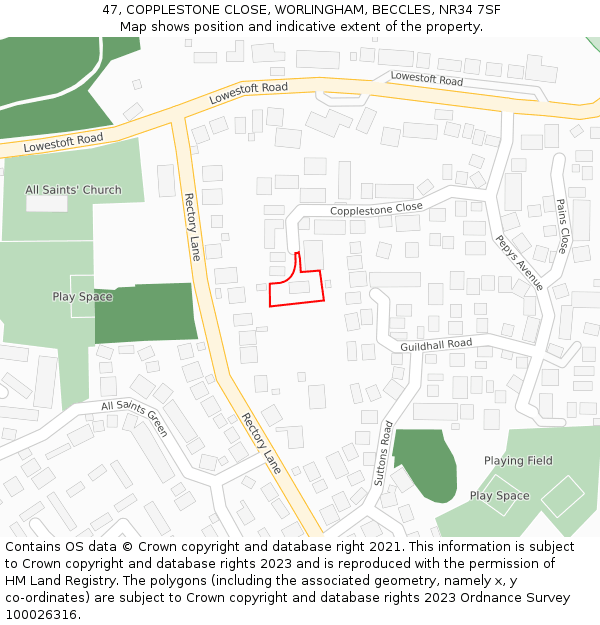 47, COPPLESTONE CLOSE, WORLINGHAM, BECCLES, NR34 7SF: Location map and indicative extent of plot