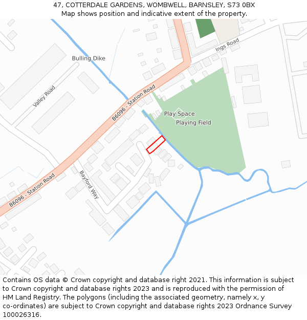 47, COTTERDALE GARDENS, WOMBWELL, BARNSLEY, S73 0BX: Location map and indicative extent of plot