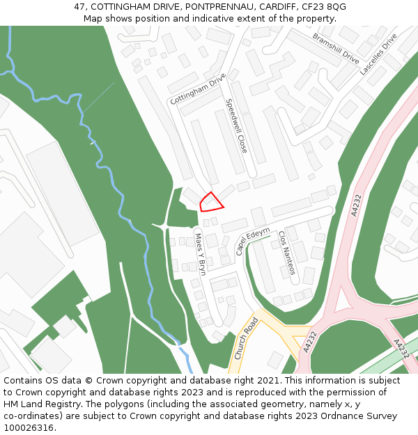 47, COTTINGHAM DRIVE, PONTPRENNAU, CARDIFF, CF23 8QG: Location map and indicative extent of plot