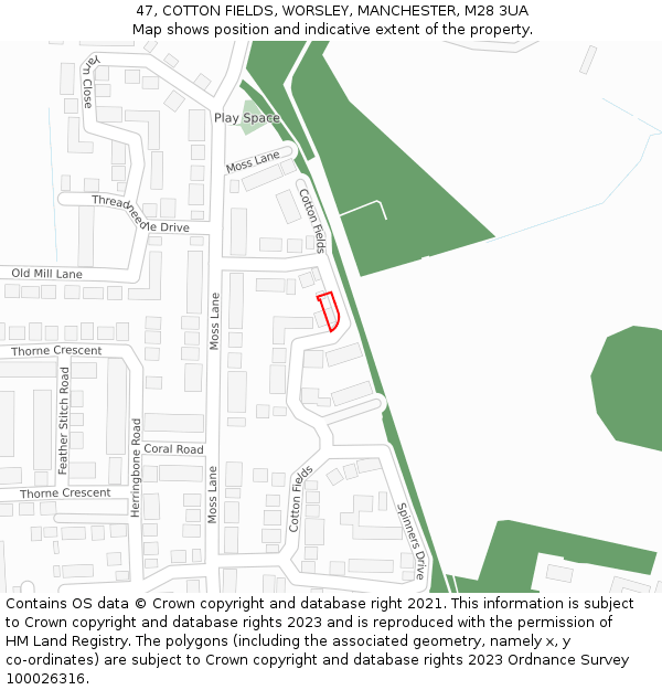 47, COTTON FIELDS, WORSLEY, MANCHESTER, M28 3UA: Location map and indicative extent of plot