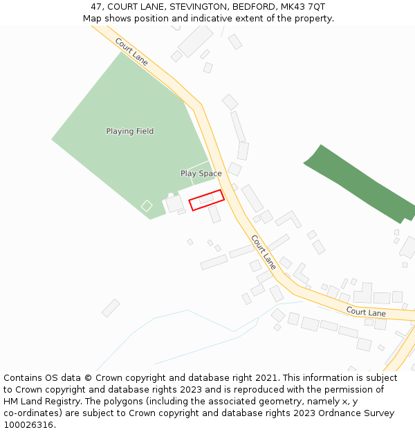 47, COURT LANE, STEVINGTON, BEDFORD, MK43 7QT: Location map and indicative extent of plot