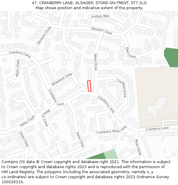 47, CRANBERRY LANE, ALSAGER, STOKE-ON-TRENT, ST7 2LG: Location map and indicative extent of plot