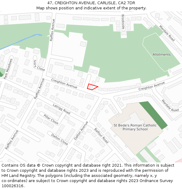47, CREIGHTON AVENUE, CARLISLE, CA2 7DR: Location map and indicative extent of plot