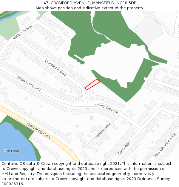 47, CROMFORD AVENUE, MANSFIELD, NG18 5DP: Location map and indicative extent of plot