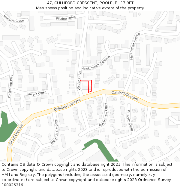 47, CULLIFORD CRESCENT, POOLE, BH17 9ET: Location map and indicative extent of plot