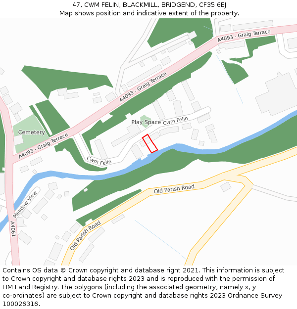 47, CWM FELIN, BLACKMILL, BRIDGEND, CF35 6EJ: Location map and indicative extent of plot