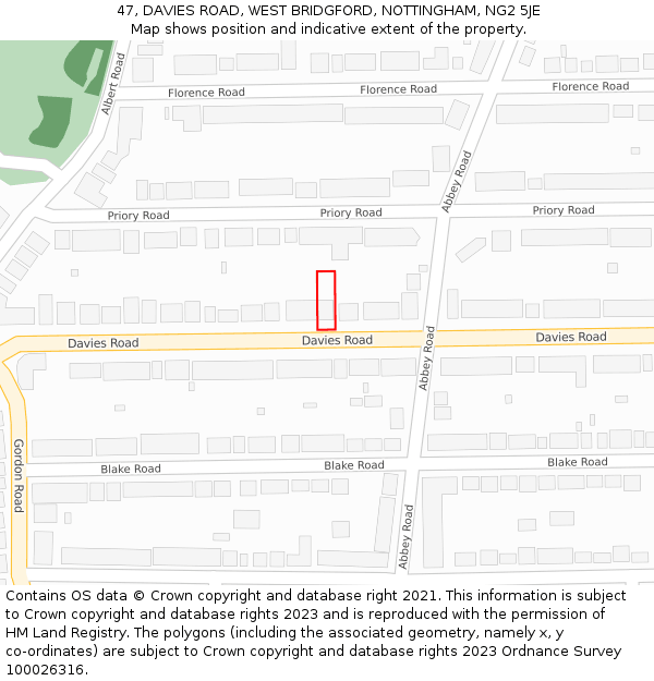 47, DAVIES ROAD, WEST BRIDGFORD, NOTTINGHAM, NG2 5JE: Location map and indicative extent of plot