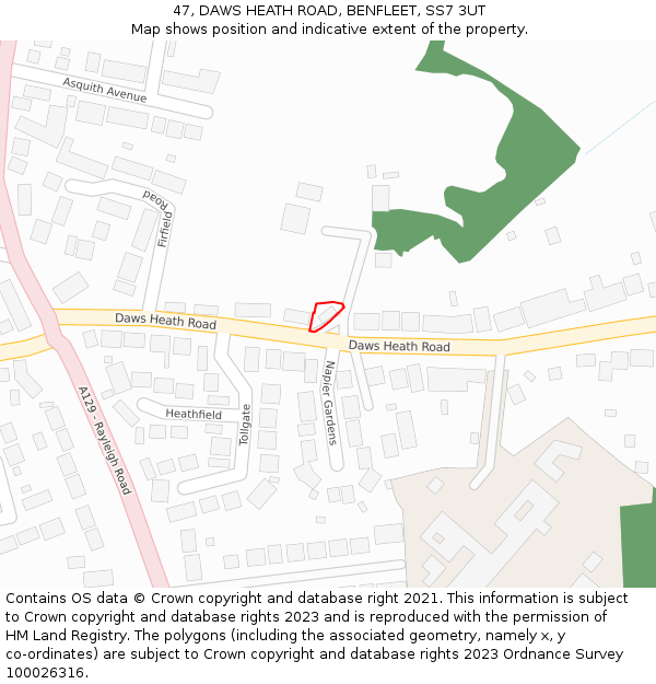 47, DAWS HEATH ROAD, BENFLEET, SS7 3UT: Location map and indicative extent of plot