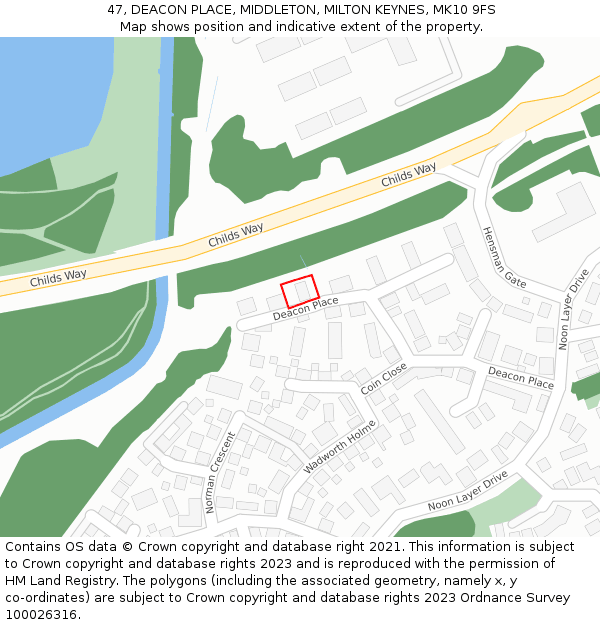 47, DEACON PLACE, MIDDLETON, MILTON KEYNES, MK10 9FS: Location map and indicative extent of plot