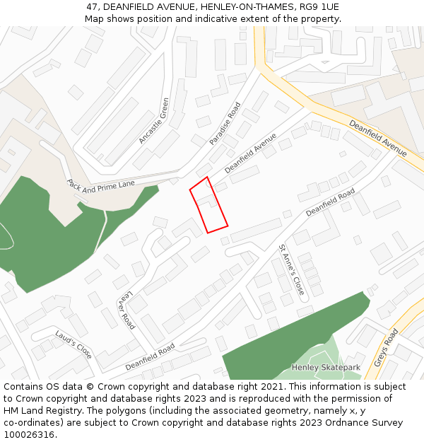 47, DEANFIELD AVENUE, HENLEY-ON-THAMES, RG9 1UE: Location map and indicative extent of plot