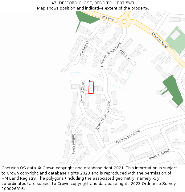 47, DEFFORD CLOSE, REDDITCH, B97 5WR: Location map and indicative extent of plot