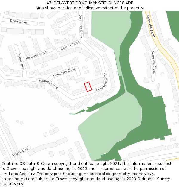 47, DELAMERE DRIVE, MANSFIELD, NG18 4DF: Location map and indicative extent of plot