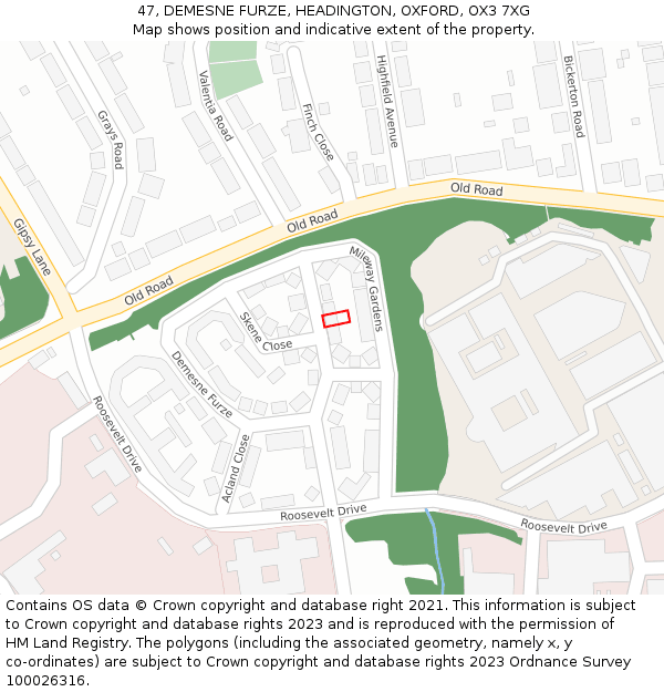 47, DEMESNE FURZE, HEADINGTON, OXFORD, OX3 7XG: Location map and indicative extent of plot