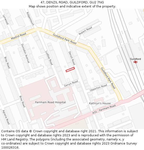 47, DENZIL ROAD, GUILDFORD, GU2 7NG: Location map and indicative extent of plot