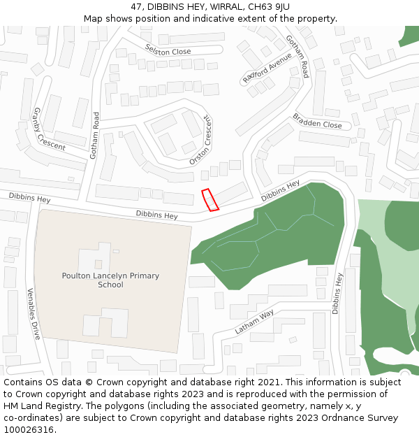 47, DIBBINS HEY, WIRRAL, CH63 9JU: Location map and indicative extent of plot