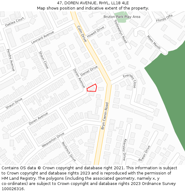 47, DOREN AVENUE, RHYL, LL18 4LE: Location map and indicative extent of plot