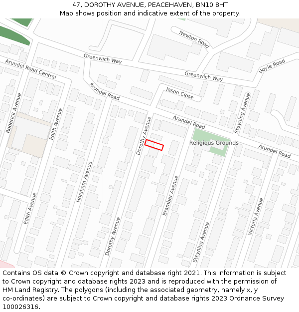 47, DOROTHY AVENUE, PEACEHAVEN, BN10 8HT: Location map and indicative extent of plot