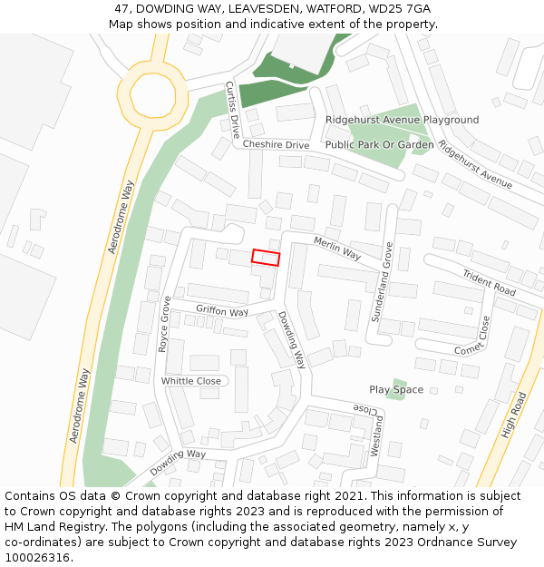 47, DOWDING WAY, LEAVESDEN, WATFORD, WD25 7GA: Location map and indicative extent of plot