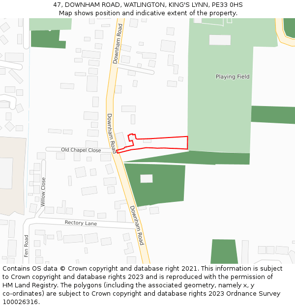 47, DOWNHAM ROAD, WATLINGTON, KING'S LYNN, PE33 0HS: Location map and indicative extent of plot