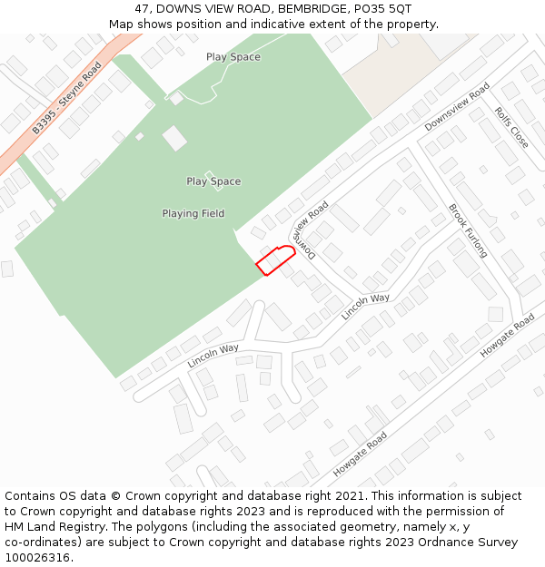 47, DOWNS VIEW ROAD, BEMBRIDGE, PO35 5QT: Location map and indicative extent of plot