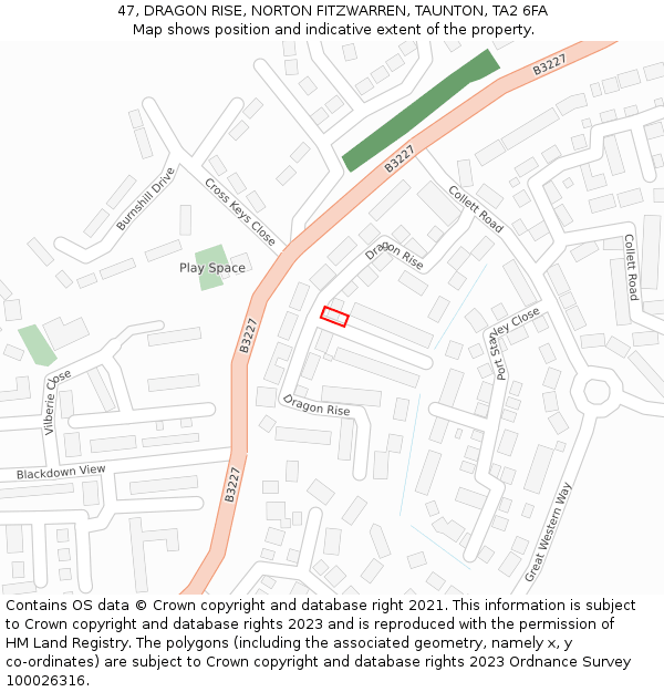 47, DRAGON RISE, NORTON FITZWARREN, TAUNTON, TA2 6FA: Location map and indicative extent of plot