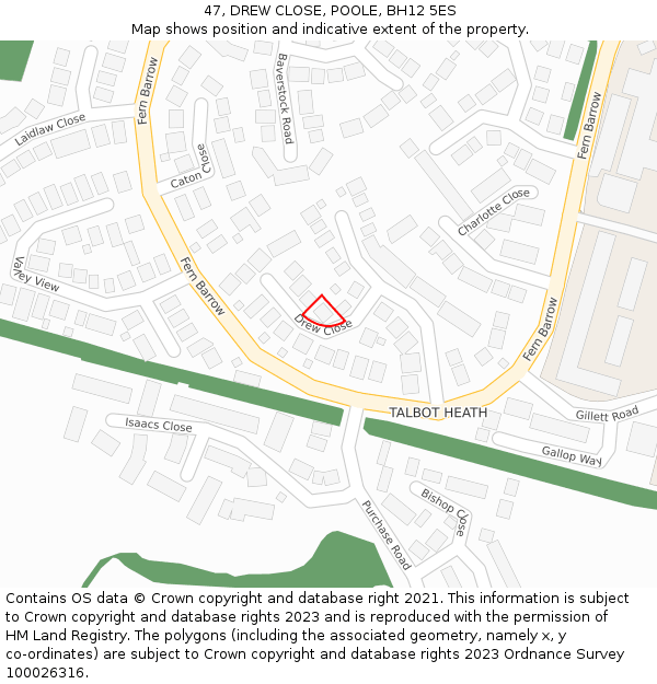 47, DREW CLOSE, POOLE, BH12 5ES: Location map and indicative extent of plot