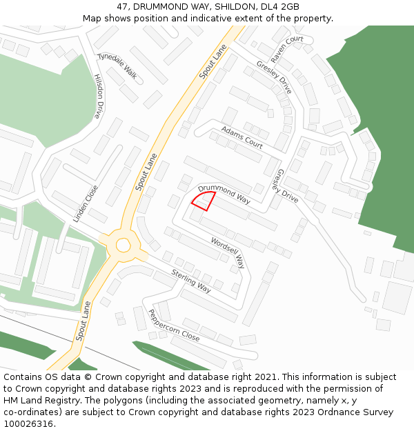 47, DRUMMOND WAY, SHILDON, DL4 2GB: Location map and indicative extent of plot
