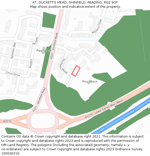 47, DUCKETT'S MEAD, SHINFIELD, READING, RG2 9GY: Location map and indicative extent of plot