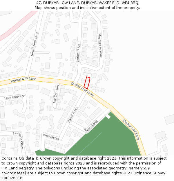 47, DURKAR LOW LANE, DURKAR, WAKEFIELD, WF4 3BQ: Location map and indicative extent of plot