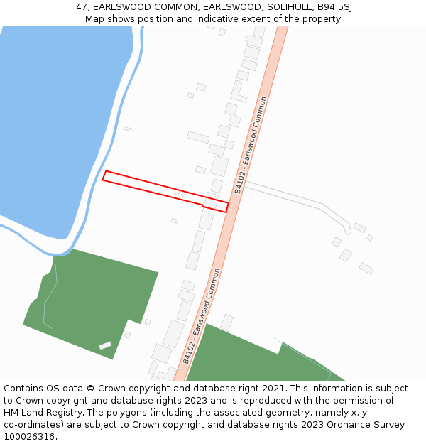 47, EARLSWOOD COMMON, EARLSWOOD, SOLIHULL, B94 5SJ: Location map and indicative extent of plot