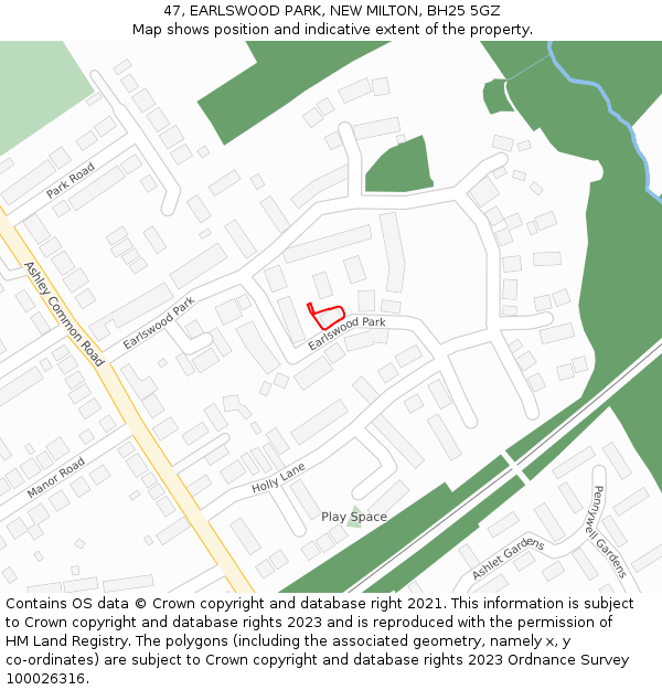 47, EARLSWOOD PARK, NEW MILTON, BH25 5GZ: Location map and indicative extent of plot