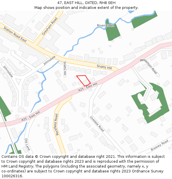 47, EAST HILL, OXTED, RH8 0EH: Location map and indicative extent of plot