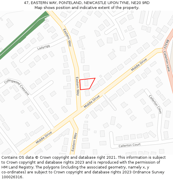 47, EASTERN WAY, PONTELAND, NEWCASTLE UPON TYNE, NE20 9RD: Location map and indicative extent of plot