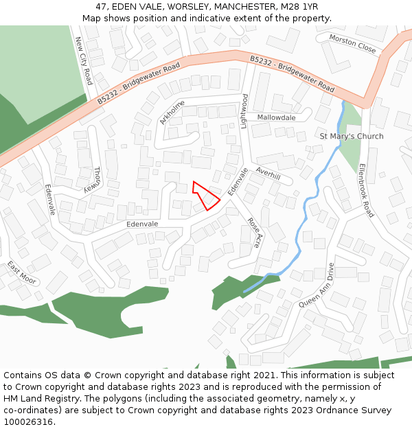 47, EDEN VALE, WORSLEY, MANCHESTER, M28 1YR: Location map and indicative extent of plot