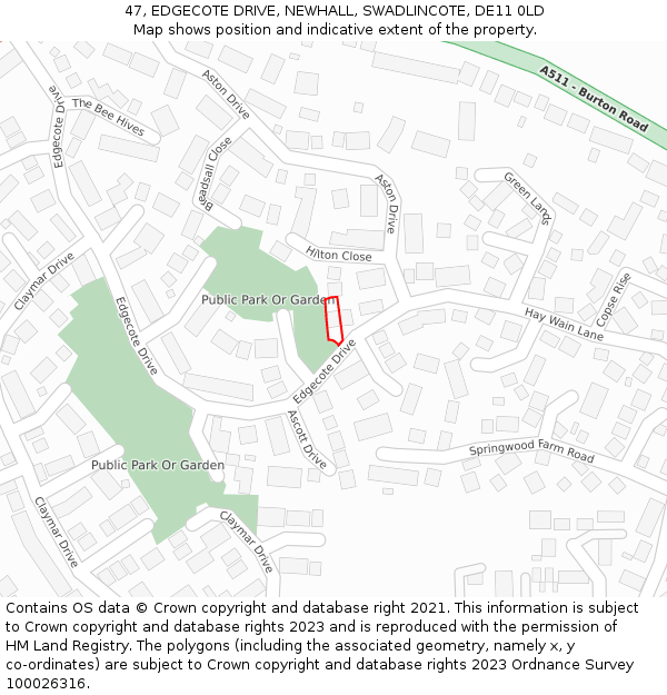 47, EDGECOTE DRIVE, NEWHALL, SWADLINCOTE, DE11 0LD: Location map and indicative extent of plot